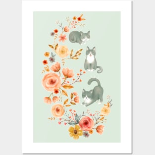 Fancy Felines with Flowers Posters and Art